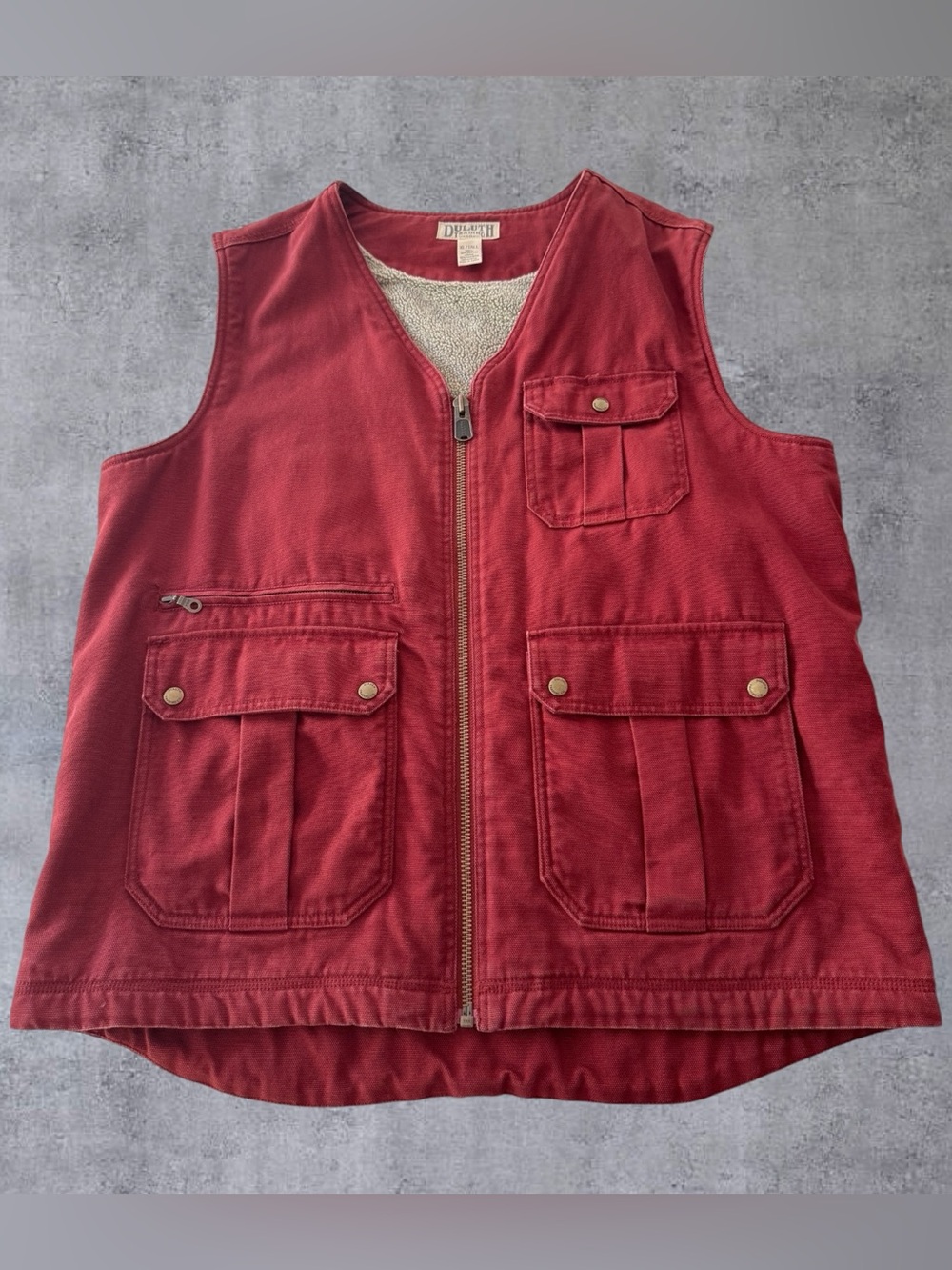 Duluth Trading Co Mens XL Tall Red Canvas Fleece Lined Fire Hose Work Vest